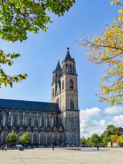 Fototapeta na wymiar Exterior view of the cathedral of Magdeburg in Germany