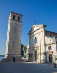 Fototapeta na wymiar Ancient churches located in Pula city, Croatia. Old historic landmarks in Europe. Touristic concept with cathedrals and temples near the sea. Antique buildings.