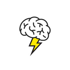 Brainstorm vector icon idea. Brain storm lighting power creative concept, mind illustration