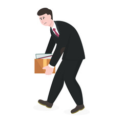 Fired employee holds personal belongings box, simple business people concept on white background for your design work, presentation, website or others.