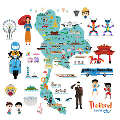Thailand map. Thailand travel and landmarks. Vector illustration