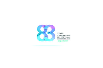 83 years anniversary celebration logotype. anniversary logo with watercolor purple and blue  isolated on white background, vector design for celebration, invitation card, and greeting card-vector
