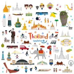 Foto op Canvas Great of Thailand and Golden Grand Palace, Lifestyle, Landmarks, Buddhism, Transportation in flat style  © Korrapon