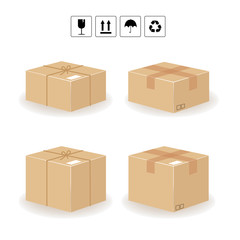Cardboard box delivery packaging. Flat design