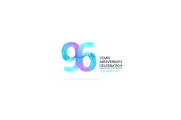 96 years anniversary celebration logotype. anniversary logo with watercolor purple and blue  isolated on white background, vector design for celebration, invitation card, and greeting card-vector