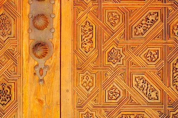 Carved wooden door. Traditional Islamic crafts