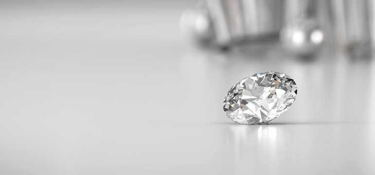 Shiny brilliant diamond placed on gradient background, 3d rendering