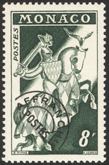 Monaco postage stamp. Monaco historical stamp. A postage stamp printed in Monaco. Monaco postage stamp for envelope.