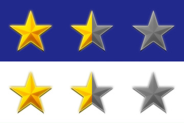 A pack of stars in various stages (full golden, half, grayed out) on different backgrounds (blue, white). Pick your own(s).
