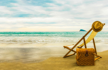 Beach Chair at Sunset, Summer background, Travel concept