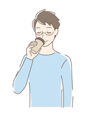 テイクアウトのコーヒーを飲む男性