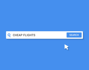 Naklejka na ściany i meble Cheap flight ticket offer. Flight promo travel deals discount search bar