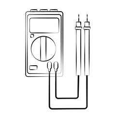 A small black and white electricity meter, tester, digital multimeter, for measuring AC, DC voltage, current, resistance, wiring damage and connections. Construction tool. Vector