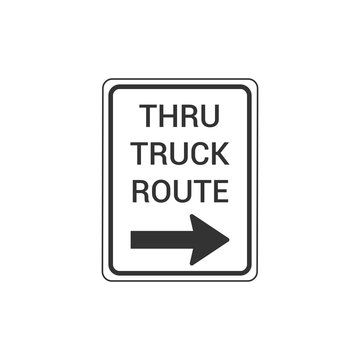 Thru Truck Route Right Arrow Sign Isolated On White Background. Traffic Symbol Modern Simple Vector Icon