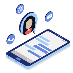 Messenger on the phone. Online communication with a girl. Vector isometric illustration. Blue color.