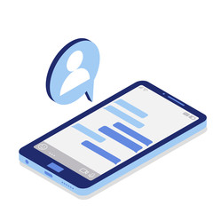 Messenger on the phone. Communication online. Vector isometric illustration. Blue color.