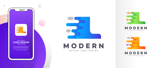 Letter L liquid abstract geometric logo design illustration. Fluid gradient elements. Mobile app UI style mock-up. Futuristic trendy dynamic company business logo design. Vector EPS template