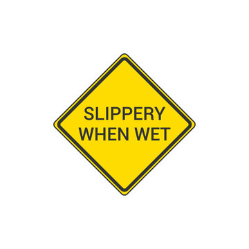 Yellow Slippery When Wet Sign. Traffic Symbol Modern Simple Vector Icon