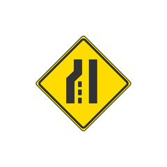 Yellow Left Lane Ends Sign Isolated On White Background. Traffic Symbol Modern Simple Vector Icon