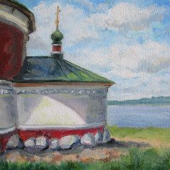 Russian church in Uglich, summer, oil painting