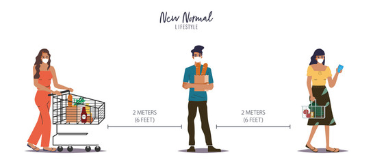 Customer people maintain social distancing in supermarket. Department store in new normal lifestyle. New normal lifestyle concept.