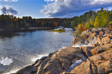  High angle view of High Fall - waterfall in the public park at Bracebridge, Ontario, Canda