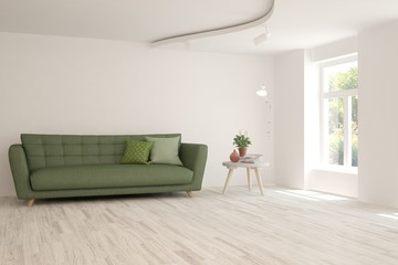 Fototapeta premium White living room with sofa. Scandinavian interior design. 3D illustration