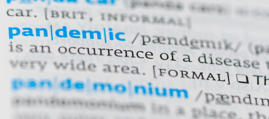 Definition of the word pandemic on a dictionary page