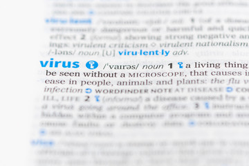 Obraz premium Definition of the word virus on a dictionary page