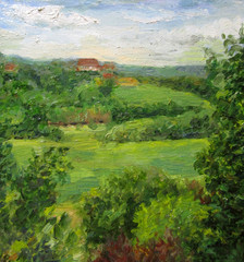 View from the hill in Russia, oil painting
