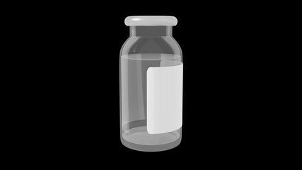 Vaccine Bottle with Clear Fluid and Blank Side Label on Dark Background 3D Rendering