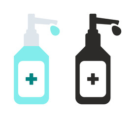 Hand sanitizer pump color bottle, washing gel.Alcohol rub sanitizers kill most bacteria, fungi and stop some viruses such as corona virus. Hygiene product. Sanitizer full bottle with vector
