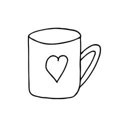 Doodle coffee cup icon illustration in vector. Hand drawn coffee cup illustration in vector on white background