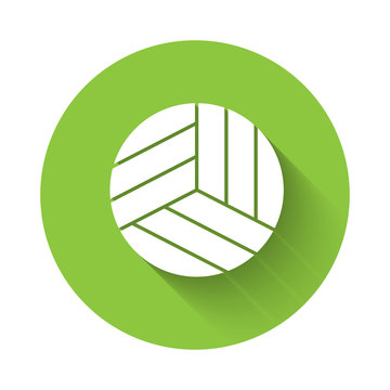 White Volleyball ball icon isolated with long shadow. Sport equipment. Green circle button. Vector Illustration.