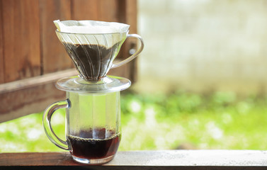 dripping coffee with filter of homemade drinking in freetime 