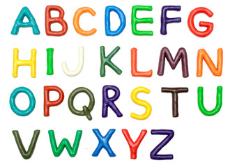 English alphabet from plasticine multicolors. top view