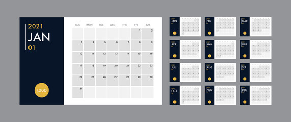 Calendar 2021 template planner vector diary in a minimalist style