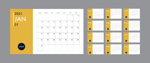 Calendar 2021 template planner vector diary in a minimalist style