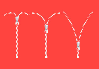 Open zipper teeth metal fastener isolated illustration. Unzip sewing black lock plastic zip buckle © kolonko