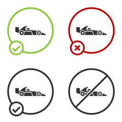 Naklejka premium Black Formula 1 racing car icon isolated on white background. Circle button. Vector Illustration.