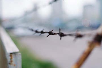 old rusty barbed wire close up