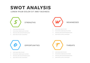 Swot Analysis Infographic Layout with Hexagon Elements