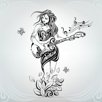 Girl with the guitar in the ornament