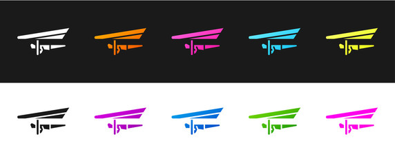 Set Hang glider icon isolated on black and white background. Extreme sport. Vector Illustration.