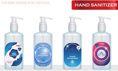 Different types of Hand sanitizer with label design. Packaging design. Advertising of hand sanitizer. 