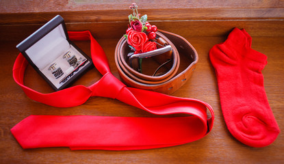 Set in red for the groom