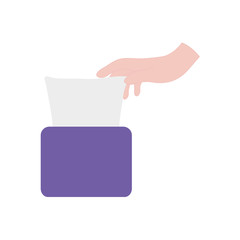 tissues box and hand icon, flat style