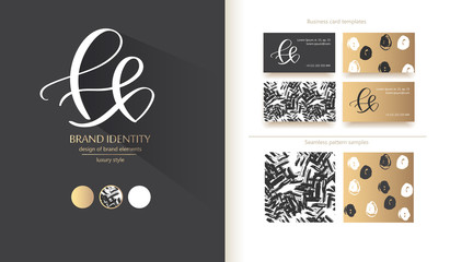 Creative monogram - hand drawn calligraphy sign. Business card design included. Uppercase H, lowercase f and b letter combination. Vector illustration.