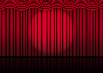 3D Mock up Realistic Red Curtain on Stage or Cinema for Show with spotlight, Concert or Presentation with Spotlight background illustration vector