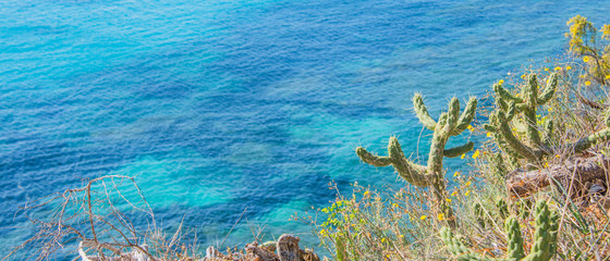 Calm Mediterranean sea and coast. Calpe, Valencia, Spain
